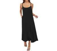 Camisón largo versátil para primavera y verano, talla grande, ajustado, interior con tirantes, de algodón, color sólido, vestido de base para mujer, vestidos formales de talla grande, Negro, 5XL