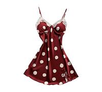 Camisón Mujer Invierno - Es Casual Sexy Home Suspender Camisón Decoración Encaje Polka Dot Print Camisón (Red L)