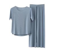 & Camisón Mujer Mujer 2 Piezas Traje Casual Holgado Manga Corta Suéter Tops y Pantalones Anchos Chándal Nuevo Pijama Invierno, azul, XXL