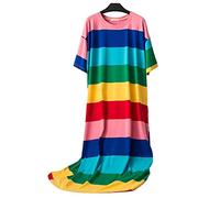 Camisón Mujer Verano Manga Corta algodón Rayas Ropa de Dormir Suelta Camisones Mujer Talla Grande (Multicolor,Una Talla)