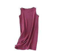 Camisón Para Mujer - Camisón De Tela De Crepé De Algodón Para Mujer De Verano, Vestido Sin Mangas, Color Sólido, Talla Grande, Falda De Chaleco Suelta Para Mujer, Rojo, L