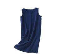Camisón Para Mujer - Camisón De Tela De Crepé De Algodón Para Mujer De Verano, Vestido Sin Mangas, Color Sólido, Falda De Chaleco Suelta De Talla Grande Para Mujer, Azul, L