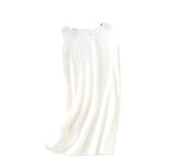 Camisón Para Mujer - Camisón De Tela De Crepé De Algodón Para Mujer De Verano, Vestido Sin Mangas, Color Sólido, Falda De Chaleco Suelta De Talla Grande Para Mujer, Blanco, L