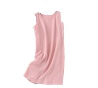 Camisón Para Mujer - Camisón De Tela De Crepé De Algodón Para Mujer De Verano, Vestido Sin Mangas, Color Sólido, Falda De Chaleco Suelta De Talla Grande Para Mujer, Rosa, L