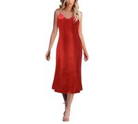 Camisón para Mujer - Camisón Largo De Verano para Mujer, Camisón Sexy con Cuello En V, Camisón De Color Sólido, Pijamas De Hielo, Moda para El Hogar, Rojo, 3XL