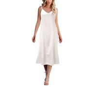 Camisón para Mujer - Camisón Largo De Verano para Mujer, Camisón Sexy con Cuello En V, Camisón De Color Sólido, Pijamas De Hielo, Ropa De Moda para El Hogar, Blanco, L