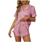 Camisón para mujer con botones de satén, ropa de dormir para mujer, elegante juego de ropa de ocio, ropa de salón monocolor, suave, cómodo, informal, camiseta de dormir, pijama con botones, vestido de