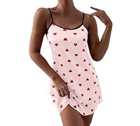 Camisón para mujer con corazones, minivestido corto, pijama de algodón, tirantes delgados, top de verano, ropa interior sexy, vestido casual, salón, tallas grandes, negligee tanque, vestido de noche,