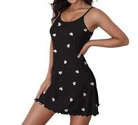 Camisón para mujer con estampado de corazones, transpirable, suave, conjuntos de lencería sexy, sin mangas, minivestido corto, ropa interior, ropa interior, sexy, ropa de ocio, camisón de noche
