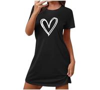 Camisón para mujer, estampado gráfico, ropa de dormir suave con patrón de corazón, manga corta, camisón casual, cuello redondo, ilustración, ropa de descanso, tallas S-XXL, Estilo 01_negro, M