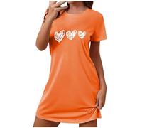 Camisón para mujer, estampado gráfico, ropa de dormir suave con patrón de corazón, manga corta, camisón casual, cuello redondo, ilustración, ropa de descanso, tallas S-XXL, Estilo 02_naranja, XXL