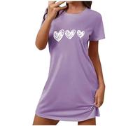 Camisón para mujer, estampado gráfico, ropa de dormir suave con patrón de corazón, manga corta, camisón casual, cuello redondo, ilustración, ropa de descanso, tallas S-XXL, Estilo 02_morado, XXL