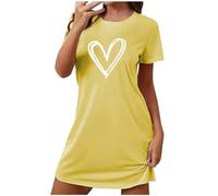 Camisón para mujer, estampado gráfico, ropa de dormir suave con patrón de corazón, manga corta, camisón casual, cuello redondo, ilustración, ropa de descanso, tallas S-XXL, Estilo 01_amarillo, XXL