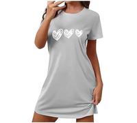 Camisón para mujer, estampado gráfico, ropa de dormir suave con patrón de corazón, manga corta, camisón casual, cuello redondo, ilustración, ropa de descanso, tallas S-XXL, Estilo 02_gris, L