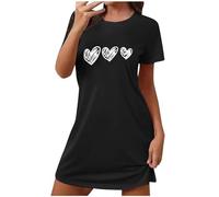 Camisón para mujer, estampado gráfico, ropa de dormir suave con patrón de corazón, manga corta, camisón casual, cuello redondo, ilustración, ropa de descanso, tallas S-XXL, Estilo 02_negro, L