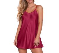 Camisón para Mujer - Moda Sexy Tirantes Espagueti Vestido De Lencería Mujer Bata De Seda Encaje Sólido Camisón Suelto Camisón Ropa De Dormir, Estilo B, XL