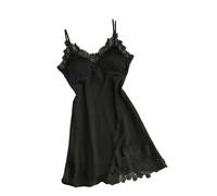 Camisón Para Mujer - Pijamas Sexy Camisón Con Tirantes De Seda Para Mujer Primavera Y Verano Seda Hielo Halter Fino Servicio A Domicilio Vestidos De Noche De Satén,Negro,M