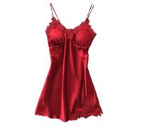 Camisón Para Mujer - Pijamas Sexy Camisón De Seda Con Tirantes Para Mujer Damas Primavera Y Verano Seda Hielo Halter Fino Servicio A Domicilio Vestidos De Noche De Satén,Rojo,M