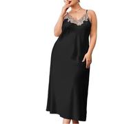 Camisón para Mujer - Ropa De Dormir Sexy para Mujer Camisones Sin Mangas De Satén De Seda De Encaje Camisón De Seda De Imitación Largo Y Fino con Tirantes Y Cuello En V De Verano, Estilo B, 5XL