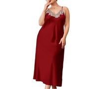 Camisón para Mujer - Ropa De Dormir Sexy para Mujer Camisones Sin Mangas De Satén De Seda De Encaje Camisón De Seda De Imitación Largo Y Fino con Tirantes Y Cuello En V De Verano, Estilo A, XL