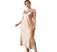 Camisón para Mujer - Ropa De Dormir Sexy para Mujer Camisones Sin Mangas De Satén De Seda De Encaje Camisón De Seda De Imitación Largo Y Fino con Tirantes Y Cuello En V De Verano, Estilo C, 4XL