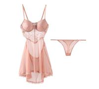 Camisón para Mujer - Vestido De Dormir Sexy De Malla, Conjunto De Ropa Interior De 2 Piezas, Camisón De Verano De Encaje, Camisones De Mujer, Rosa, M