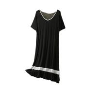 Camisón Para Mujer - Vestido De Noche Suelto De Patchwork Camisones Modales Con Cuello En V Para Mujer Camisón De Verano De Manga Corta Para Mujer Camisón Informal Para Dormir,Negro,Xxl