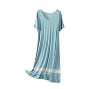 Camisón Para Mujer - Vestido De Noche Suelto De Patchwork Camisones Modales Con Cuello En V Para Mujer Camisón De Verano De Manga Corta Para Mujer Camisón Informal Para Dormir,Azul Claro,Xxl