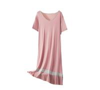 Camisón Para Mujer - Vestido De Noche Suelto De Patchwork Camisones Modales Con Cuello En V Para Mujer Camisón De Verano De Manga Corta Camisón Informal Para Dormir,Rosado,L