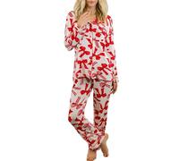 Camisón premamá Home Leisure Bow Love Loose Imitation Color Ding Pajama Sleepy Pants Set Pijama Mujer Tallas Grandes, rojo, XXL
