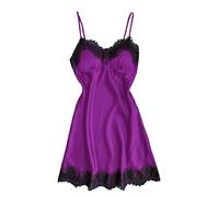 Camisón Sexy Satén para Mujer Encaje Camisón Corto Verano Sexy Camisola Seda Ropa de Dormir Mini Vestido Cuello en V Picardías Corto Ligero Pijama Novia y Mujer 2024