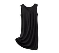 Camisón sin mangas modal para mujer, talla grande, casual, holgado, suave, cuello redondo, transpirable, pijama para dormitorio, hogar, verano, noche, viajes, XL-8XL, Negro, 5XL