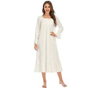 Camisón victoriano de manga larga con botones para mujer, vestido de dormir blanco con volantes, vestido de pijama S-XXL, Blanco, Large