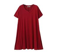 Camisones de Algodón Modal para Mujer Vestido Camisón Super Suave Pijama Ropa de Dormir Talla Grande Verano Camisa de Dormir Manga Corta Loungewear Camiseta de Manga Corta (Rojo-2,L)