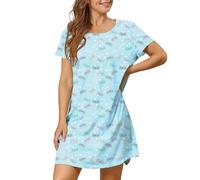 Camisones de algodón para mujer, talla grande, camisa de dormir de manga corta, camisones estampados, camisones de algodón para dormir, camiseta de manga corta, ropa de dormir suave, azul celeste, XXL