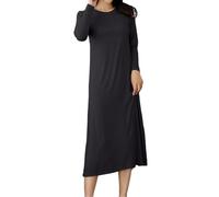 Camisones de manga larga para mujer, camisón largo para mujer, vestido de dormir suave, camisón holgado de algodón, talla grande, ropa de dormir casual, cuello redondo, ropa de dormir ligera, Negro
