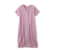 Camisones de Mujer 100% algodón Modal Camisones Mujer Manga Corta Verano Camisón Mujer con Botones Camisón Abierto por Delante (8#,L)