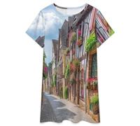 Camisones De Mujer - Calles De La Ciudad Camisón De Manga Corta para Estar En Casa Tallas S-3Xl Holgado Largo Suave para El Verano. XL