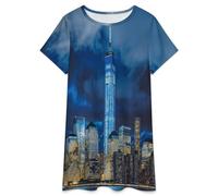 Camisones De Mujer - Ciudad Nocturna Pijama Elegante De Manga Corta Vestido De Algodón Suave para Estar En Casa Estilo Vintage. S