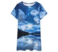 Camisones De Mujer - Lago del Cielo Camisón De Manga Corta para Estar En Casa Tallas S-3Xl Holgado Largo Suave para El Verano. 2XL