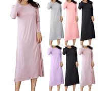 Camisones de noche para mujer largos de tallas grandes, camisón de manga larga de algodón hasta la rodilla, ropa interior modal, manga larga, ropa de dormir hasta la rodilla, ropa de salón, elegante