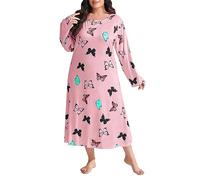 Camisones de talla grande para mujer, camisón de algodón de manga larga, camisón de gran tamaño, conjunto de ropa de descanso de 2 piezas para invierno y ropa de dormir, rosso, 4XL