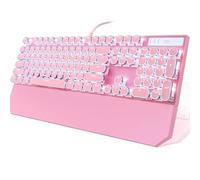 Camiysn Teclado mecánico para juegos estilo máquina de escribir, teclado rosa retro punk con retroiluminación blanca, 104 teclas con interruptor azul con cable, teclas redondas para Windows/Mac/PC