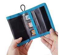 Camkix Organizador de Tarjetas de Memoria SD - Delgado y Plegable con Ranuras Transparentes - Puede Cargar hasta 15 Tarjetas SD (Negro/Azul)