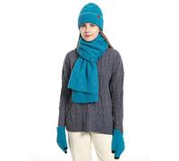 CAMLAKEE Gorro de invierno bufanda guantes conjunto mujer gorro de punto guante calentador de cuello mujeres conjunto de punto, azul, Talla única