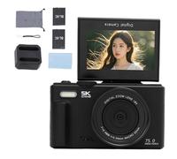 Camnoon Cámara Digital 5K con Tarjeta de Memoria de 32 GB, Cámara Viaje 75 MP, Zoom 18X, Pantalla Plegable 3 Pulgadas Incluye 2 Baterías y Estación Carga para Vlog Viajes (Negro)