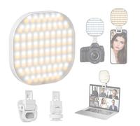 Camnoon Luz de Video LED Redondeada Luz de videoconferencia para computadora Tableta Teléfono móvil Cámara DSLR Luz de Relleno LEDBatería incorporada Regulable con Clip y Adaptador de Zapata fría