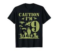 Camo Nine Birthday Boy, militar, novena fiesta, niños de 9 años Camiseta