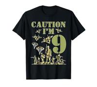 Camo Nine Birthday Boy, militar, novena fiesta, niños de 9 años Camiseta
