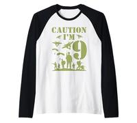 Camo Nine Birthday Boy, militar, novena fiesta, niños de 9 años Camiseta Manga Raglan